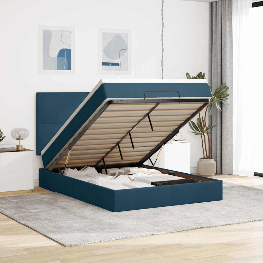 Ottoman-Bett mit Matratzen Dunkelblau 140x200 cm Samt