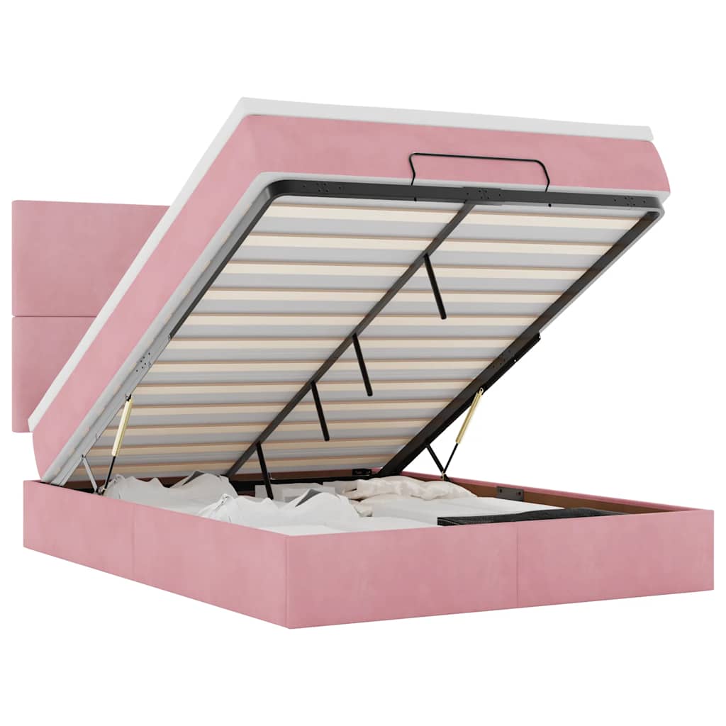 Ottoman-Bett mit Matratzen Rosa 140x200 cm Samt