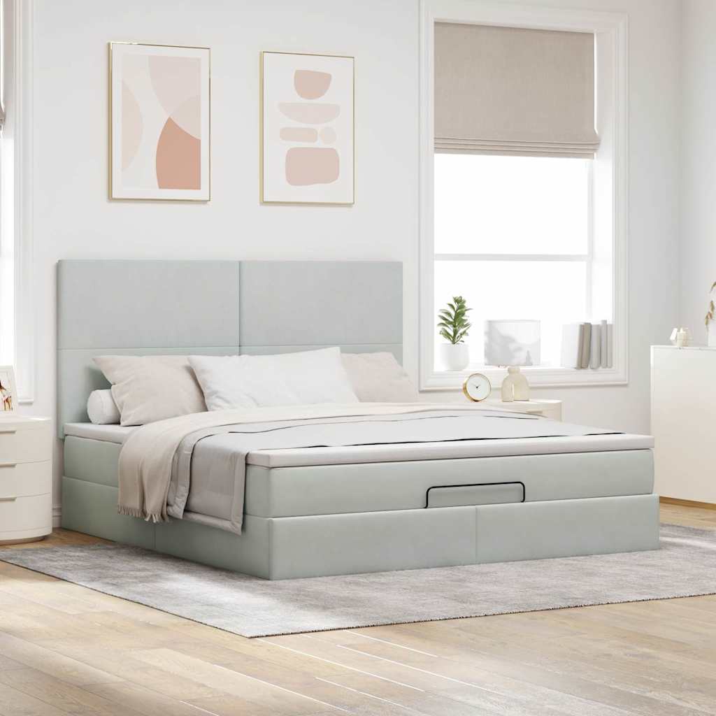 Ottoman-Bett mit Matratzen Hellgrau 160x200 cm Samt