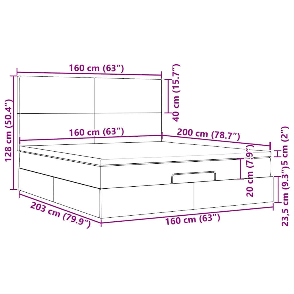 Ottoman-Bett mit Matratzen Hellgrau 160x200 cm Samt
