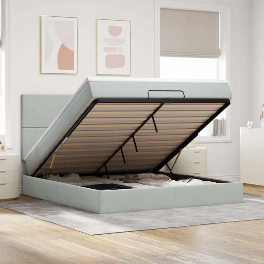Ottoman-Bett mit Matratzen Hellgrau 160x200 cm Samt