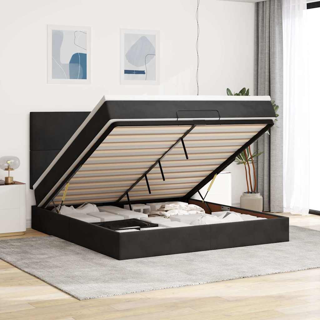 Ottoman-Bett mit Matratzen Schwarz 160x200 cm Samt