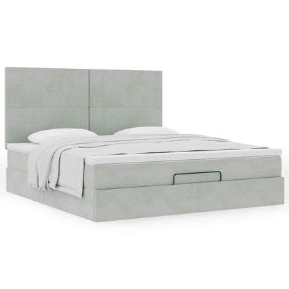 Ottoman-Bett mit Matratzen Hellgrau 180x200 cm Samt