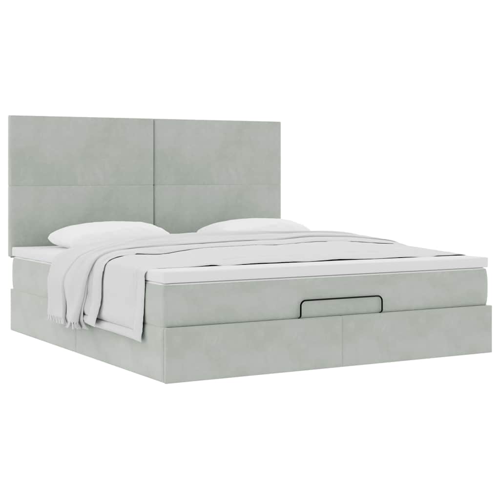 Ottoman-Bett mit Matratzen Hellgrau 180x200 cm Samt
