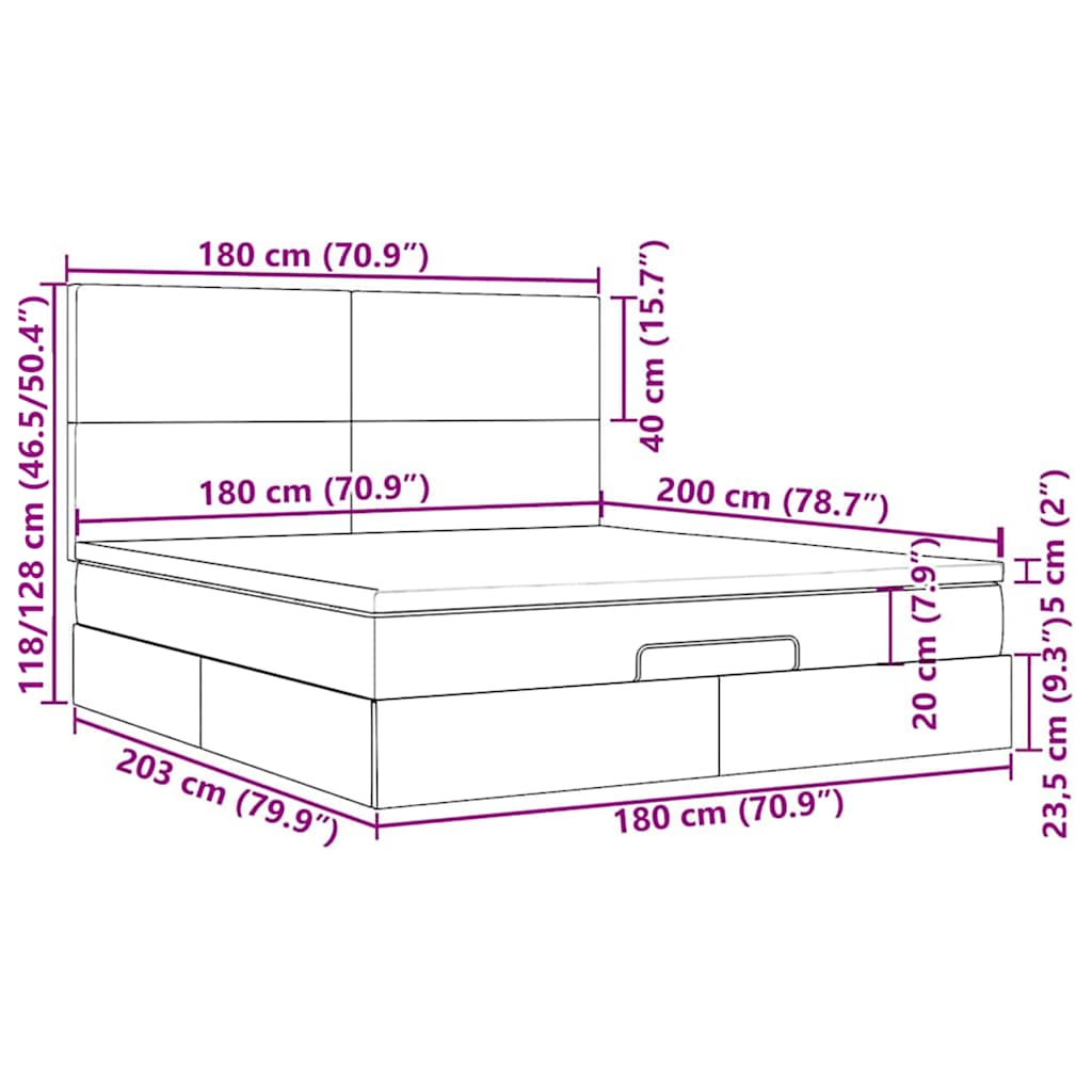 Ottoman-Bett mit Matratzen Schwarz 180x200 cm Samt