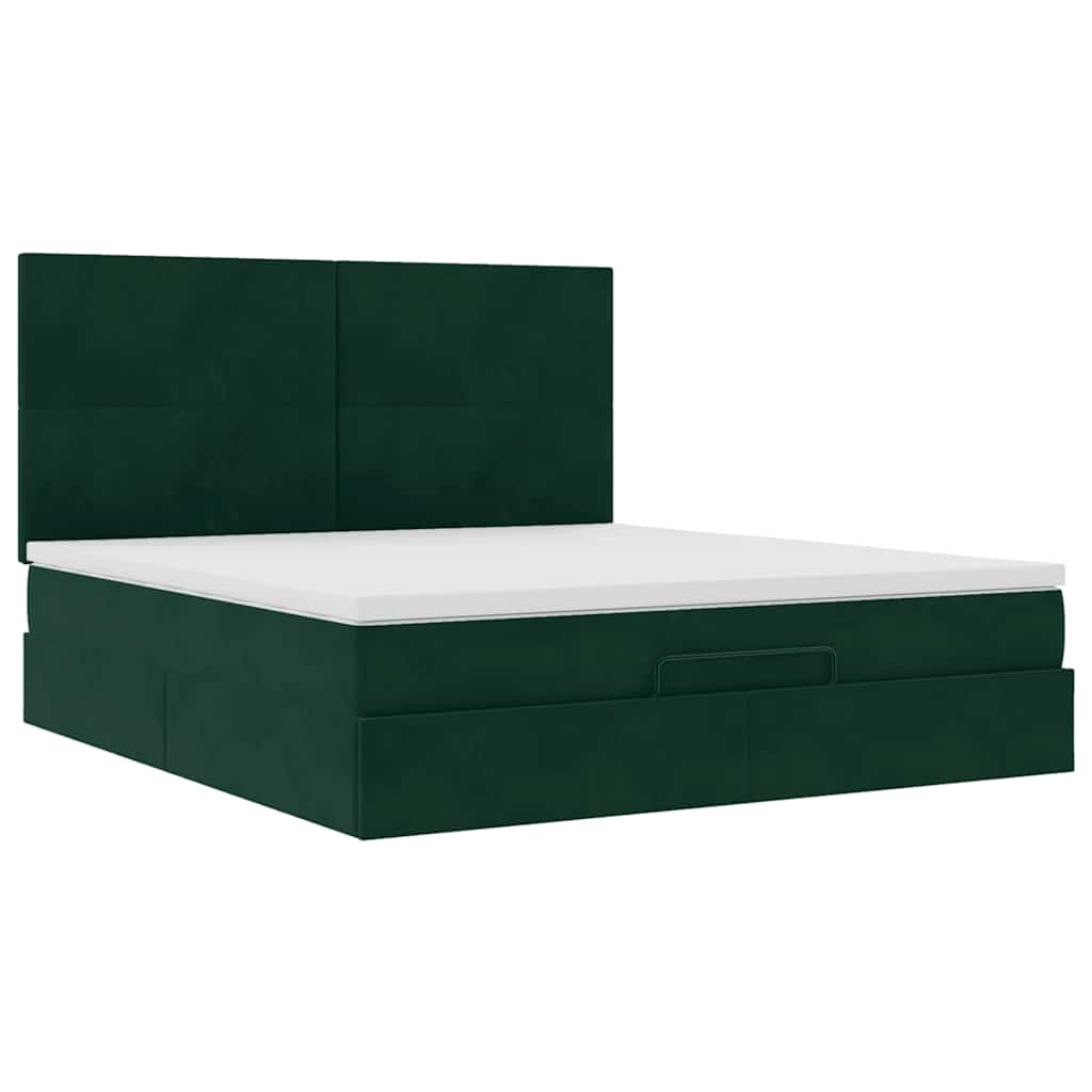 Ottoman-Bett mit Matratzen Dunkelgrün 180x200 cm Samt