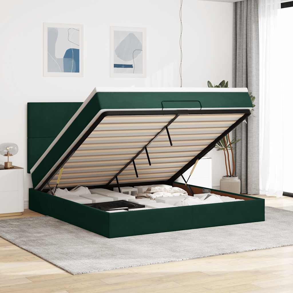 Ottoman-Bett mit Matratzen Dunkelgrün 180x200 cm Samt