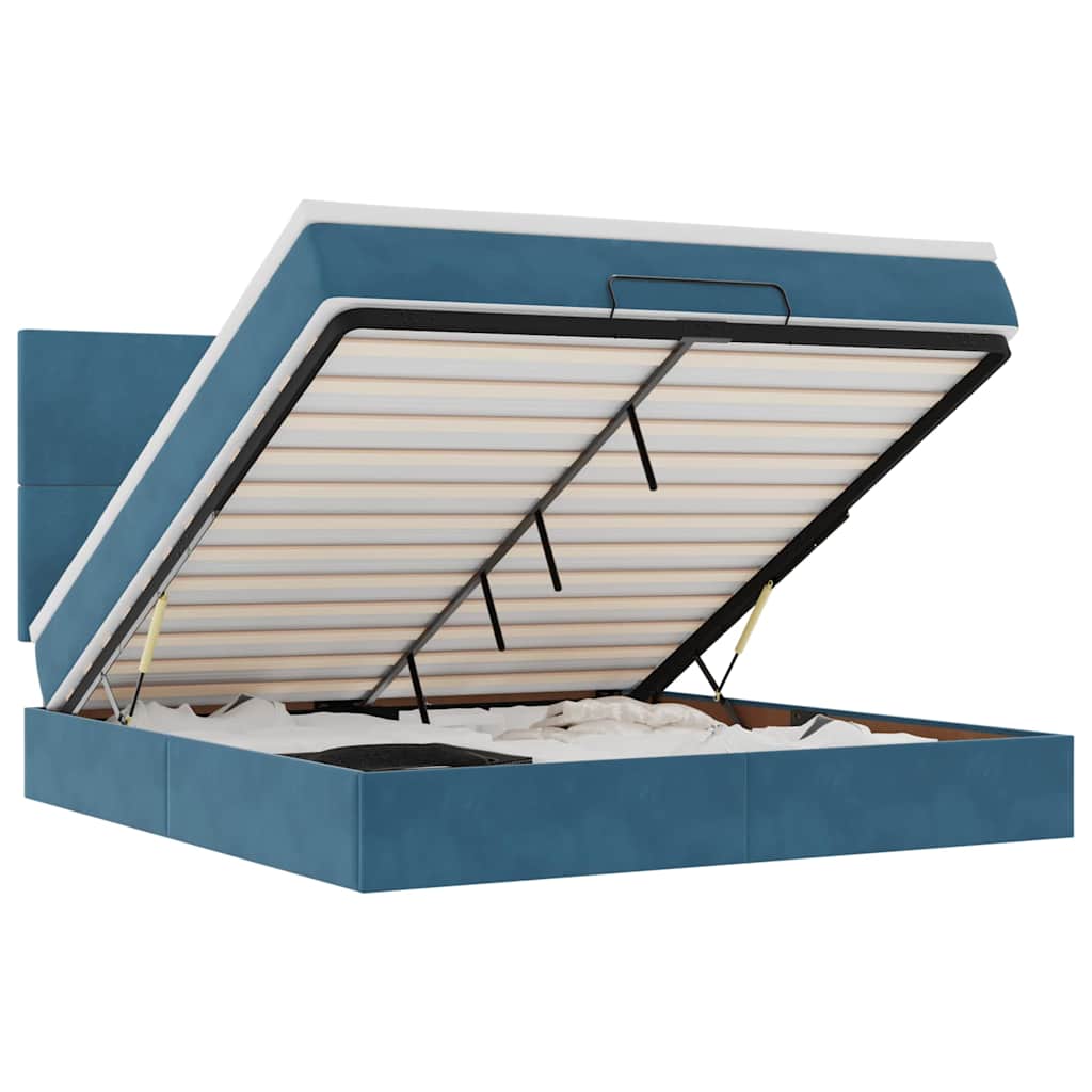 Lit ottoman avec matelas bleu foncé 180x200 cm velours