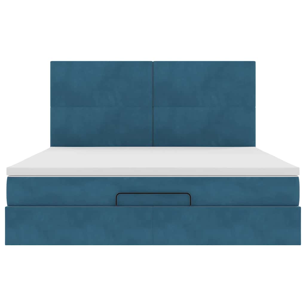 Lit ottoman avec matelas bleu foncé 180x200 cm velours