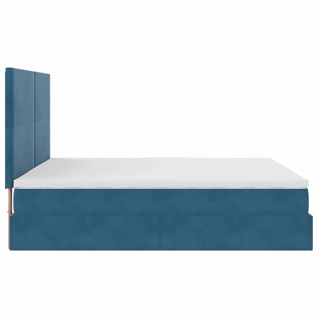 Lit ottoman avec matelas bleu foncé 180x200 cm velours