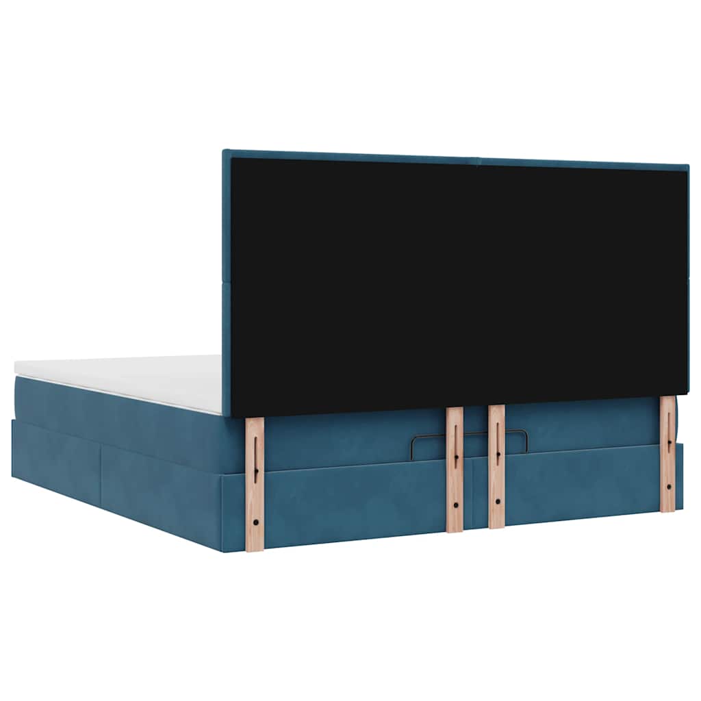 Lit ottoman avec matelas bleu foncé 180x200 cm velours