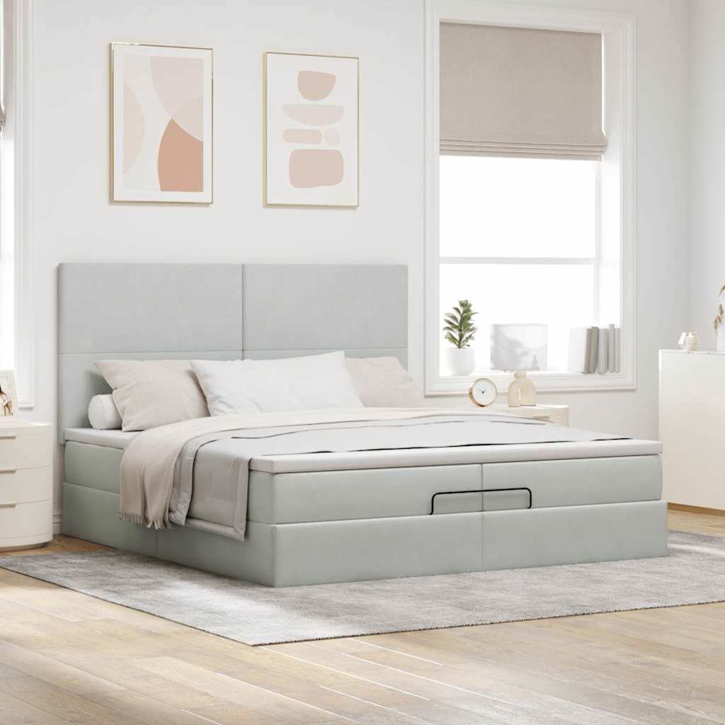 Ottoman-Bett mit Matratzen Hellgrau 200x200 cm Samt