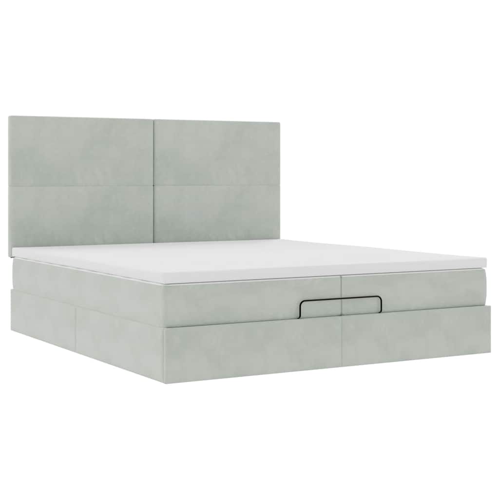 Ottoman-Bett mit Matratzen Hellgrau 200x200 cm Samt
