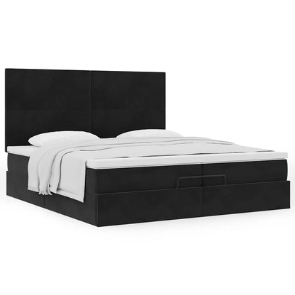 Ottoman-Bett mit Matratzen Schwarz 200x200 cm Samt