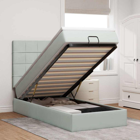 Ottoman-Bett mit Matratzen Hellgrau 80x200 cm Samt