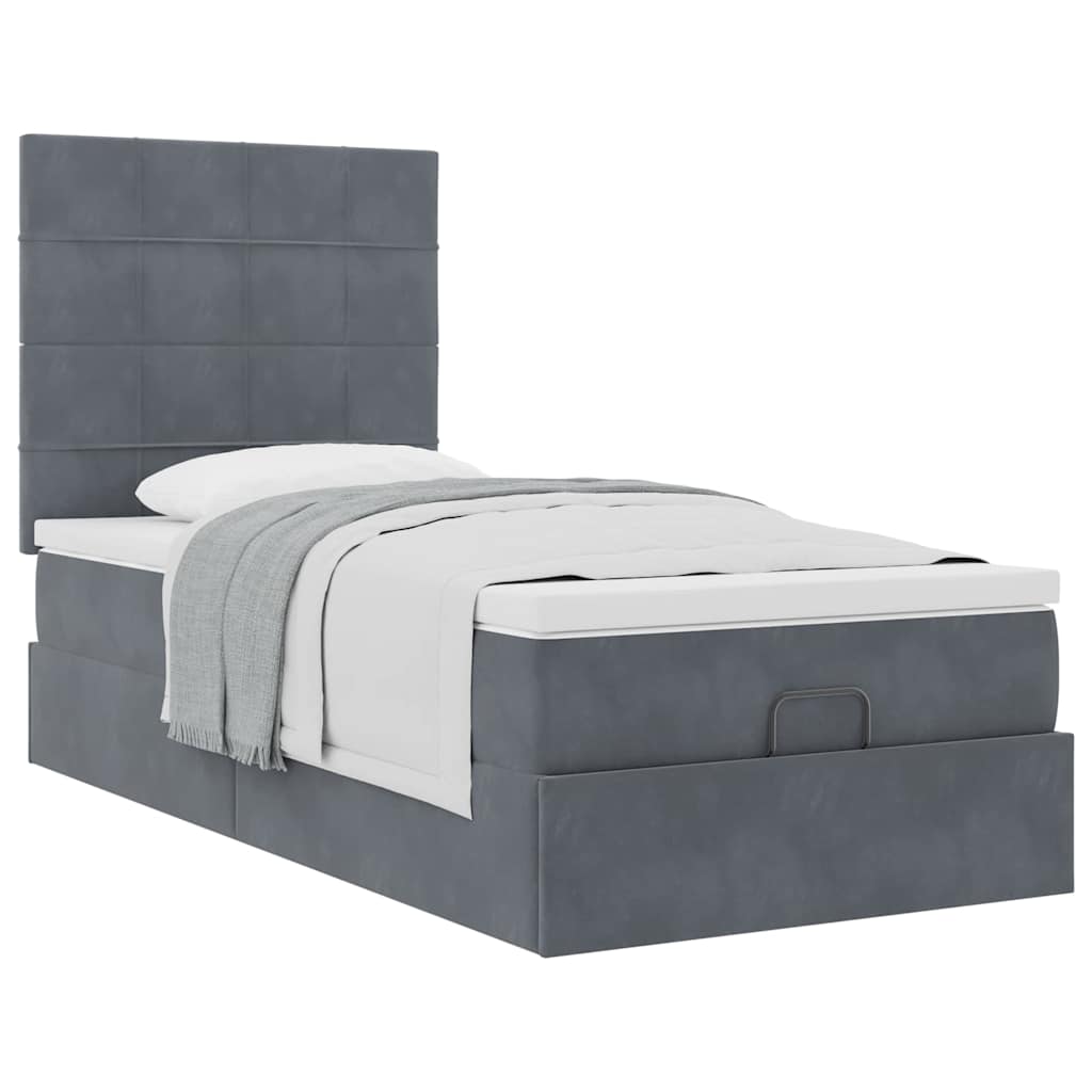 Lit ottoman avec matelas en velours gris foncé 80x200 cm