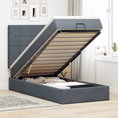 Ottoman-Bett mit Matratzen Dunkelgrau 90x190 cm Samt