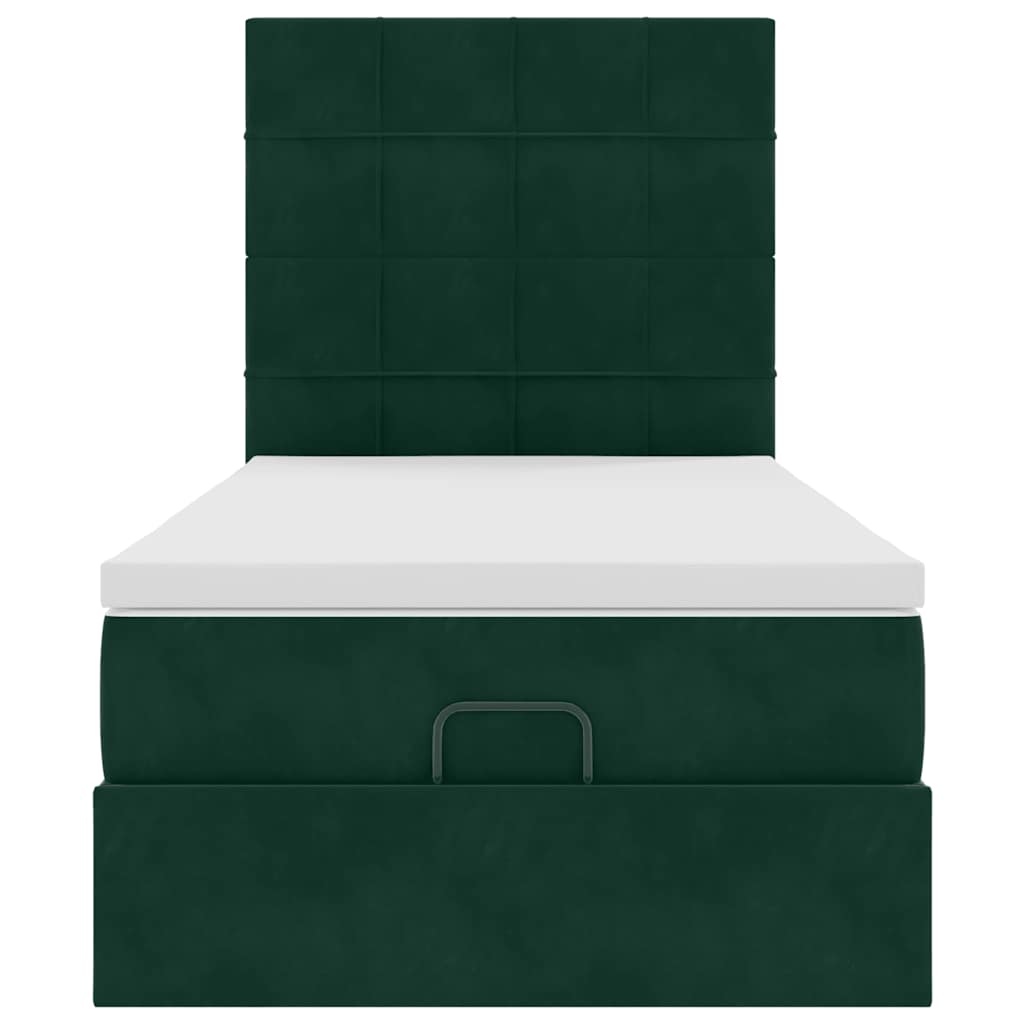 Ottoman-Bett mit Matratzen Dunkelgrün 90x190 cm Samt