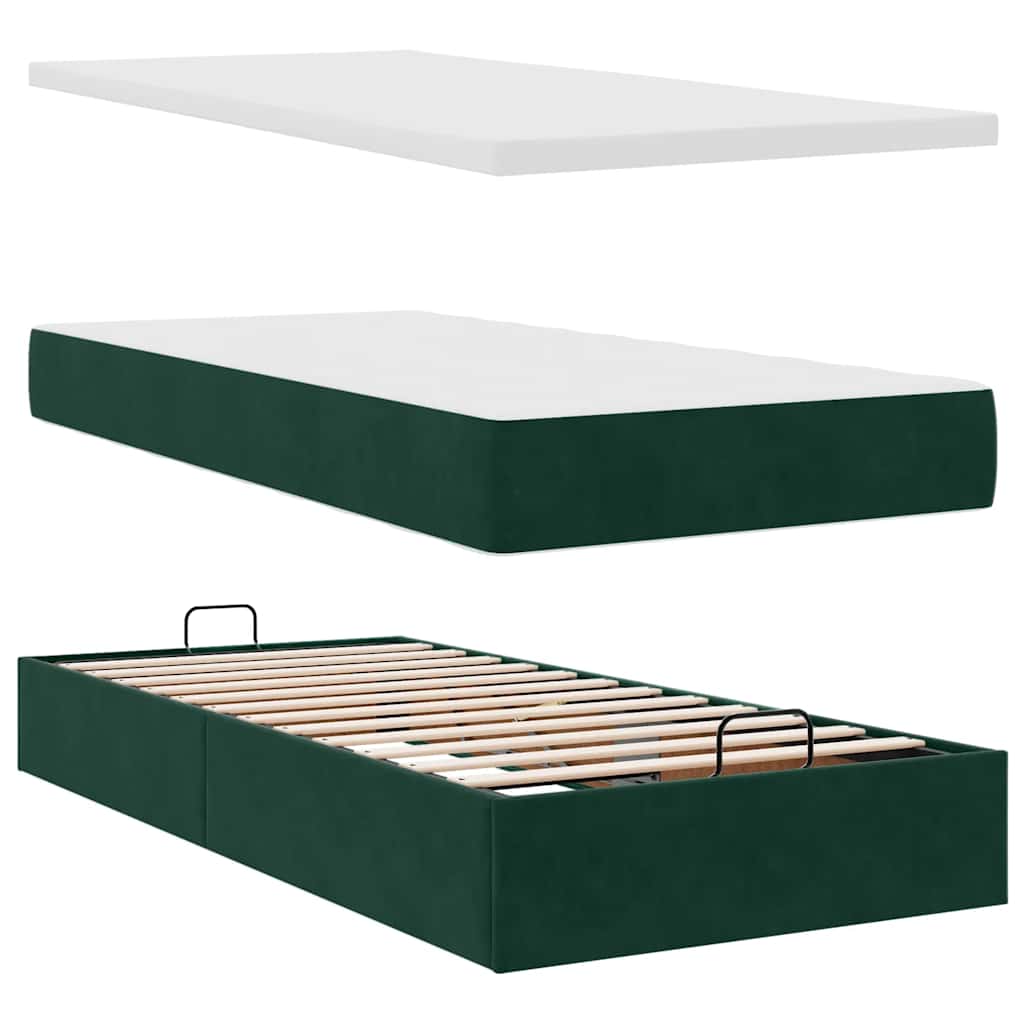 Ottoman-Bett mit Matratzen Dunkelgrün 90x190 cm Samt