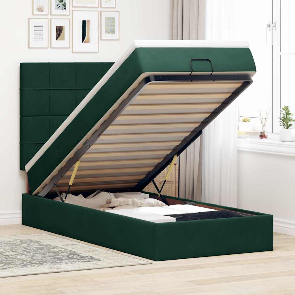 Ottoman-Bett mit Matratzen Dunkelgrün 90x190 cm Samt