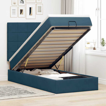Ottoman-Bett mit Matratzen Dunkelblau 90x190 cm Samt
