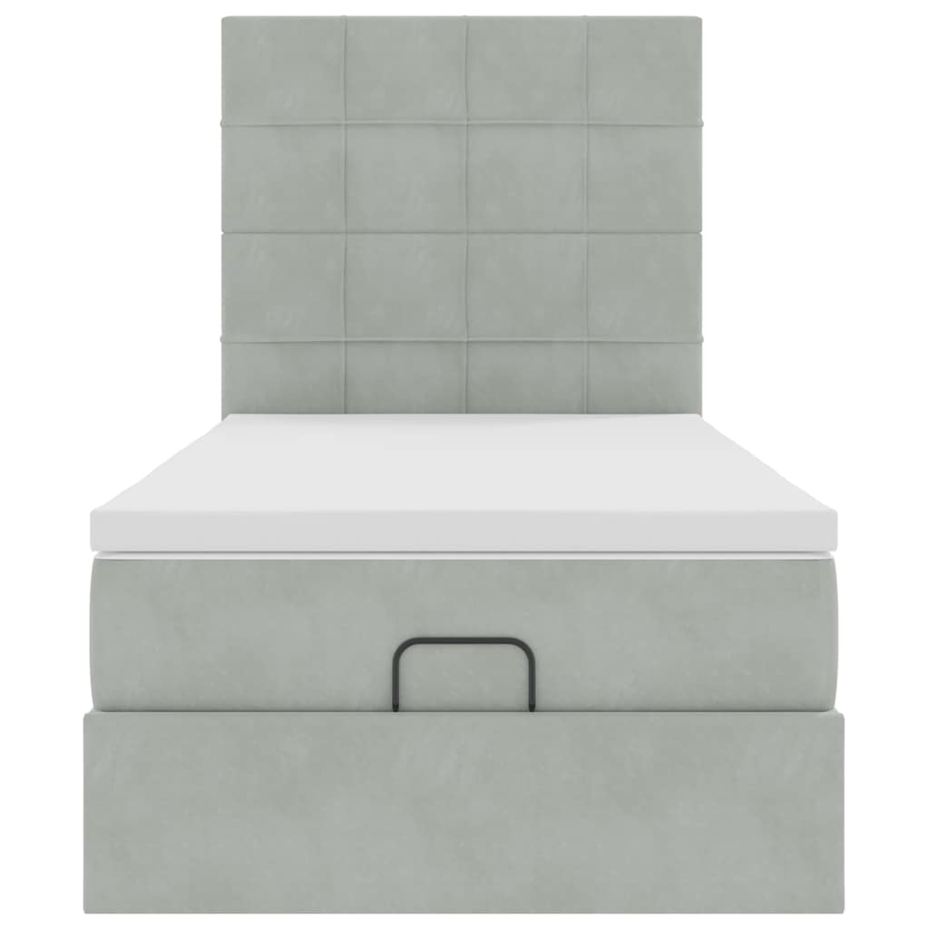 Ottoman bed with mattress light grey 90x200 cm velvet