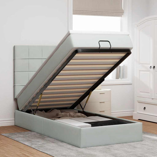 Ottoman bed with mattress light grey 90x200 cm velvet