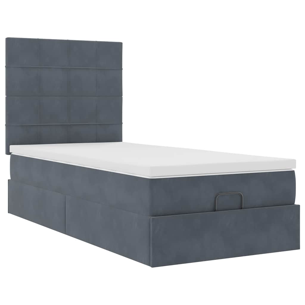 Lit ottoman avec matelas en velours gris foncé 90x200 cm