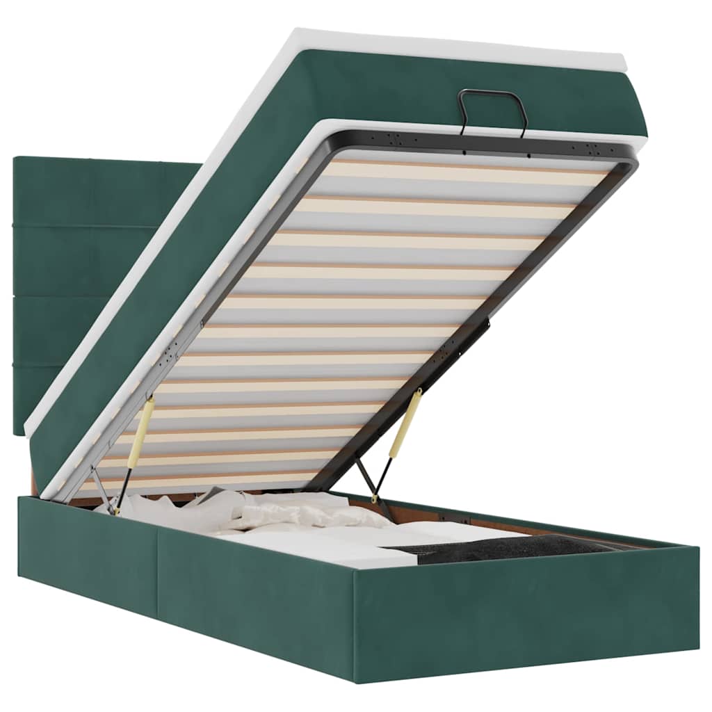 Ottoman-Bett mit Matratzen Dunkelgrün 90x200 cm Samt