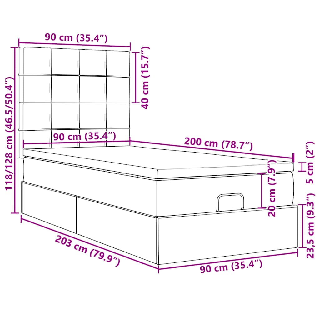 Ottoman-Bett mit Matratzen Dunkelgrün 90x200 cm Samt