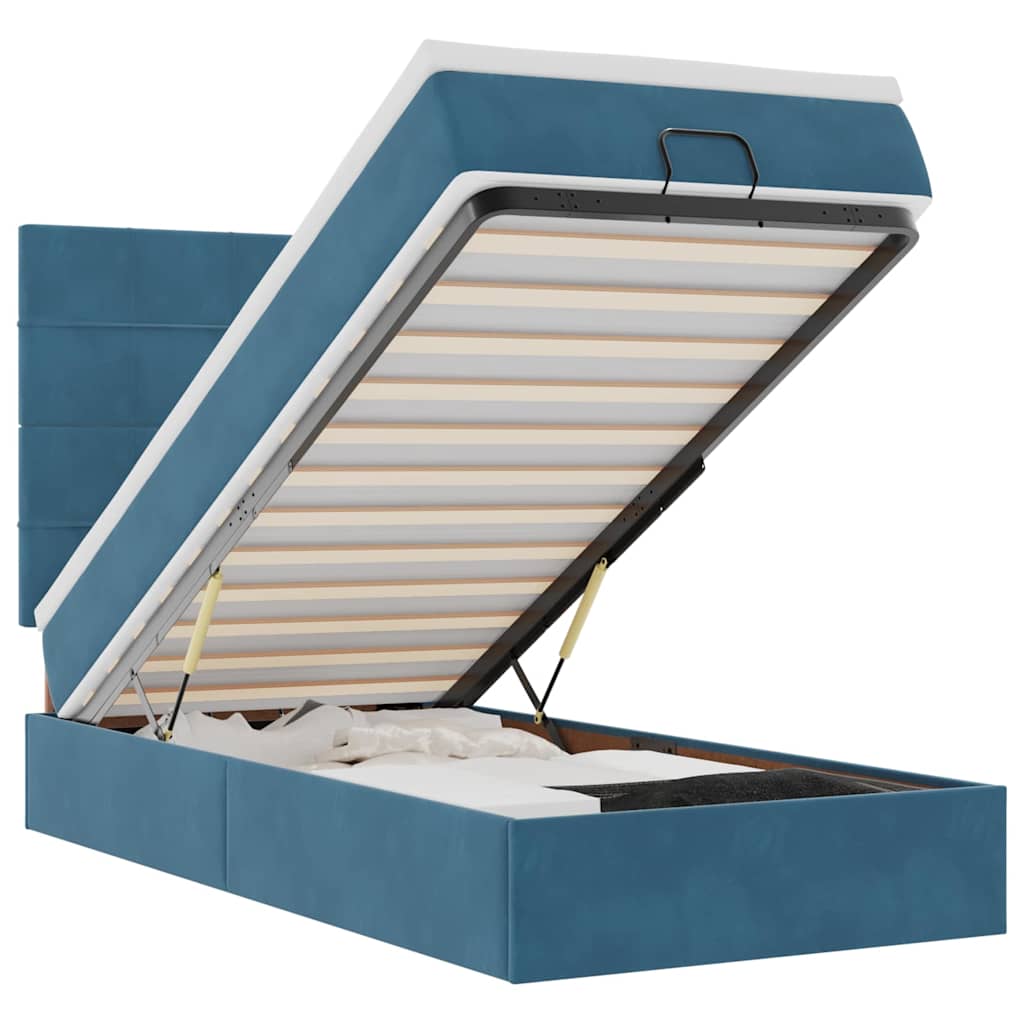 Lit ottoman avec matelas bleu foncé 90x200 cm velours