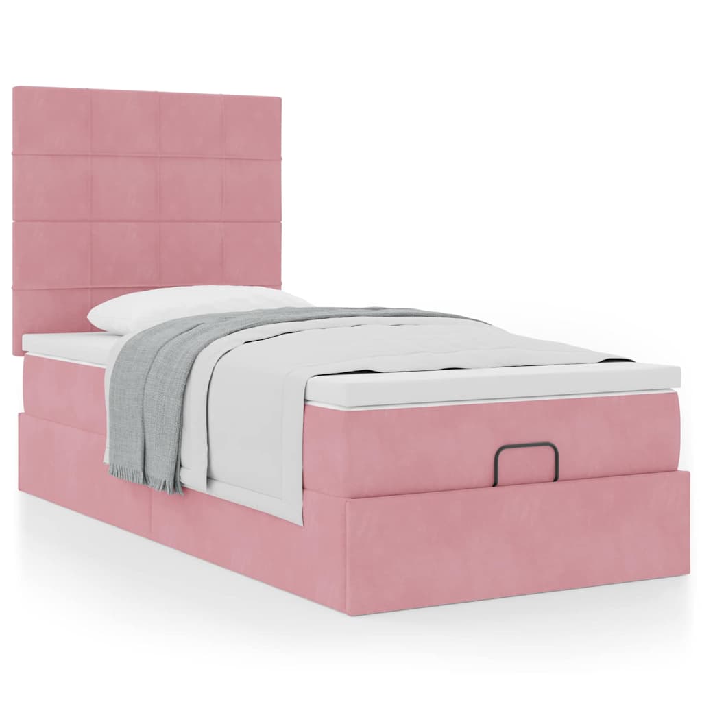 Ottoman-Bett mit Matratzen Rosa 90x200 cm Samt