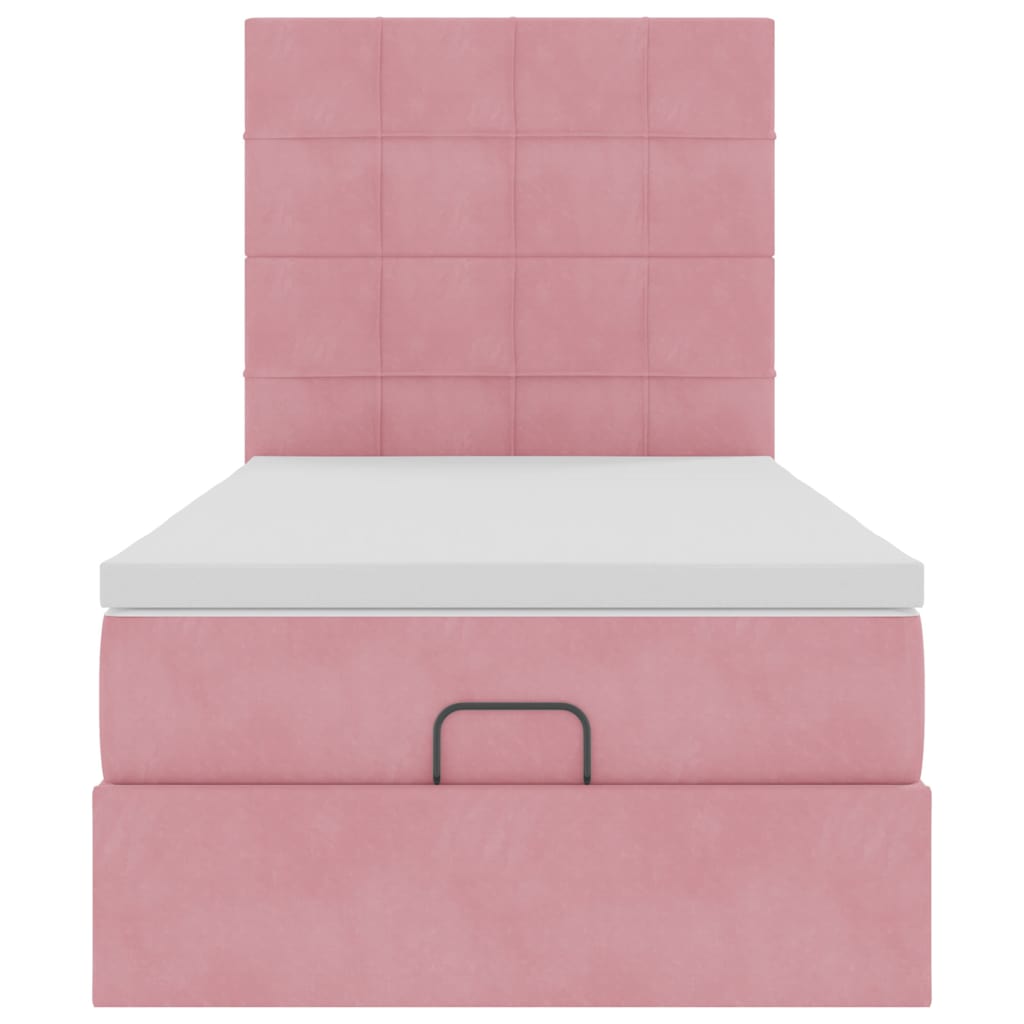 Ottoman bed with mattress pink 90x200 cm velvet