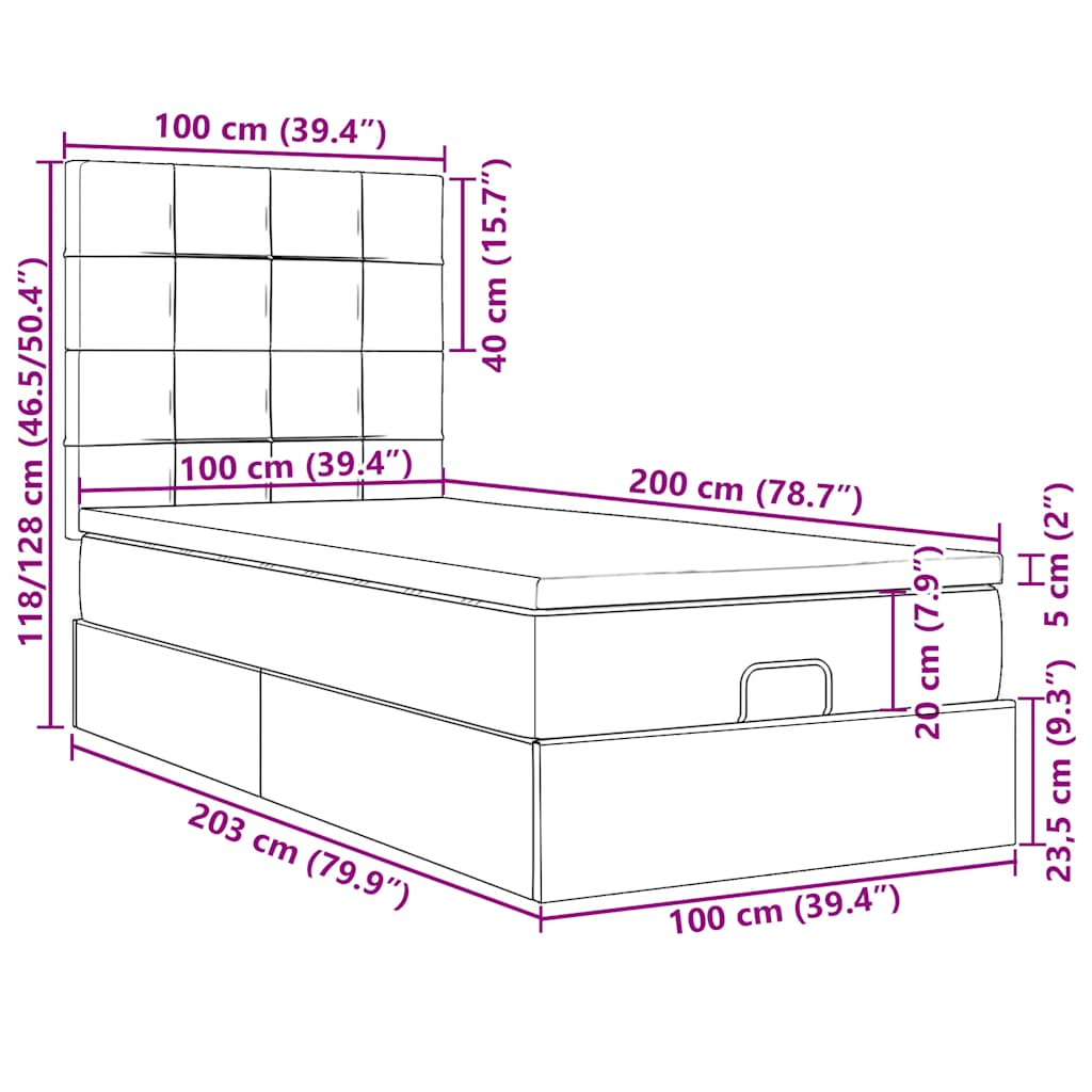 Ottoman-Bett mit Matratzen Dunkelgrün 100x200 cm Samt