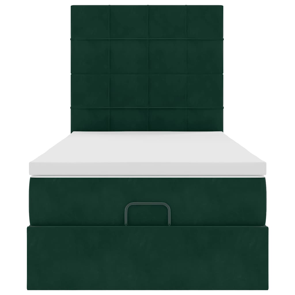 Ottoman-Bett mit Matratzen Dunkelgrün 100x200 cm Samt