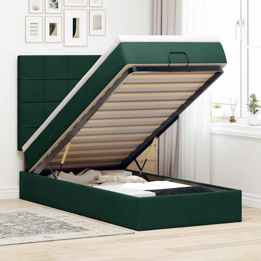 Ottoman-Bett mit Matratzen Dunkelgrün 100x200 cm Samt