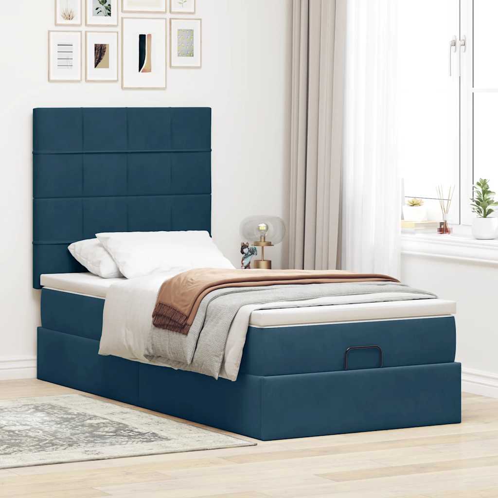 Ottoman-Bett mit Matratzen Dunkelblau 100x200 cm Samt