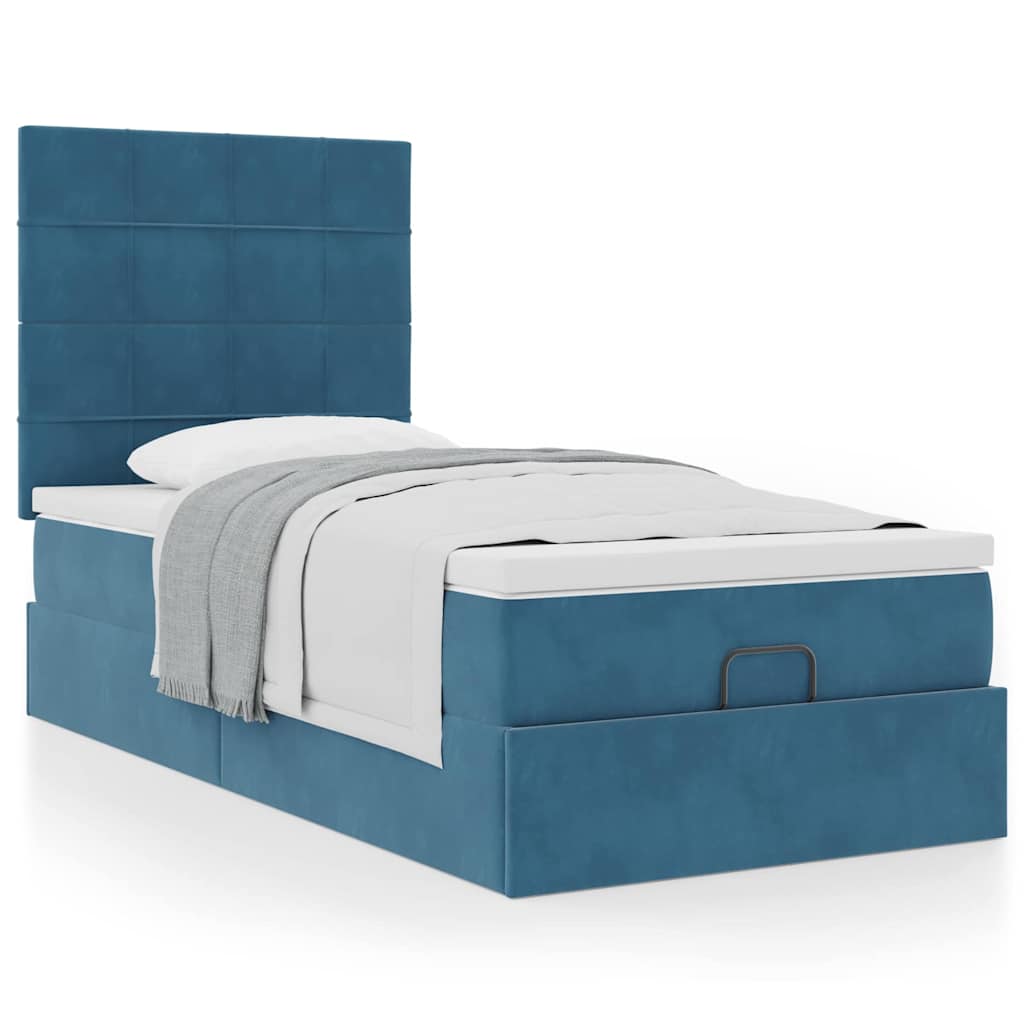 Lit ottoman avec matelas bleu foncé 100x200 cm velours