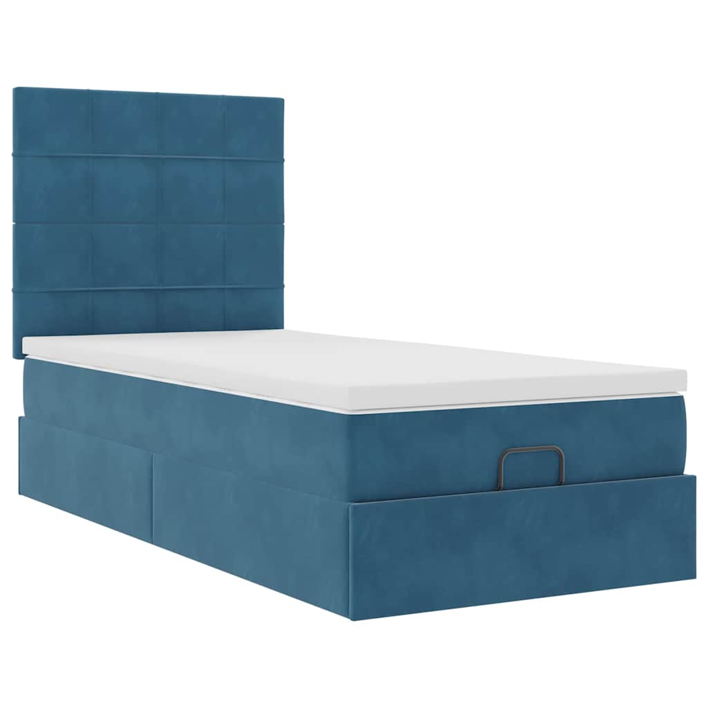 Lit ottoman avec matelas bleu foncé 100x200 cm velours