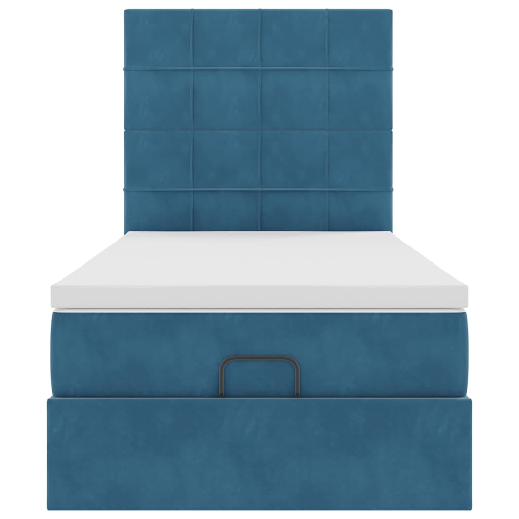 Lit ottoman avec matelas bleu foncé 100x200 cm velours