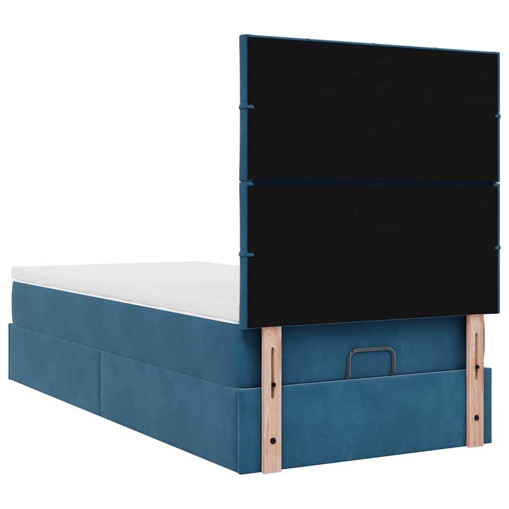 Lit ottoman avec matelas bleu foncé 100x200 cm velours