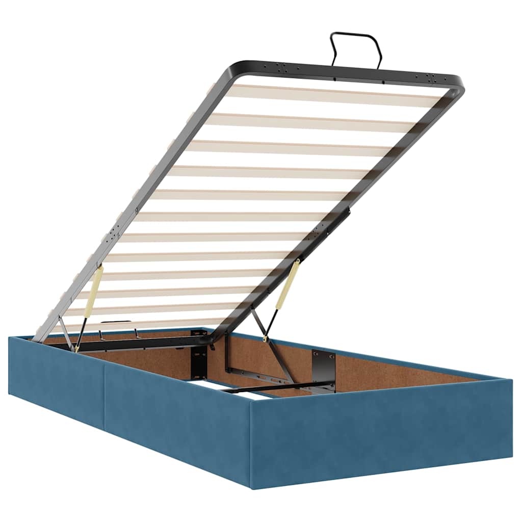 Lit ottoman avec matelas bleu foncé 100x200 cm velours