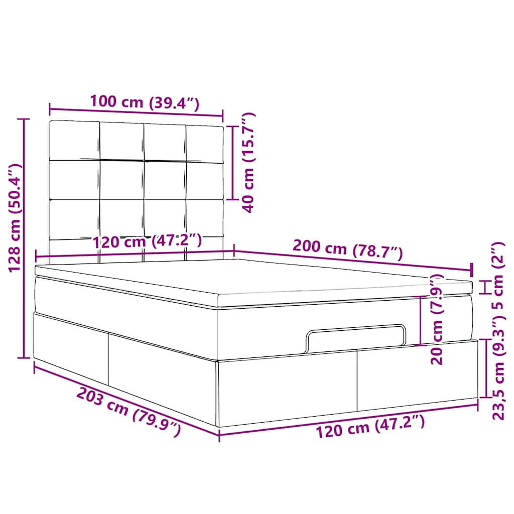 Ottoman-Bett mit Matratzen Hellgrau 120x200 cm Samt
