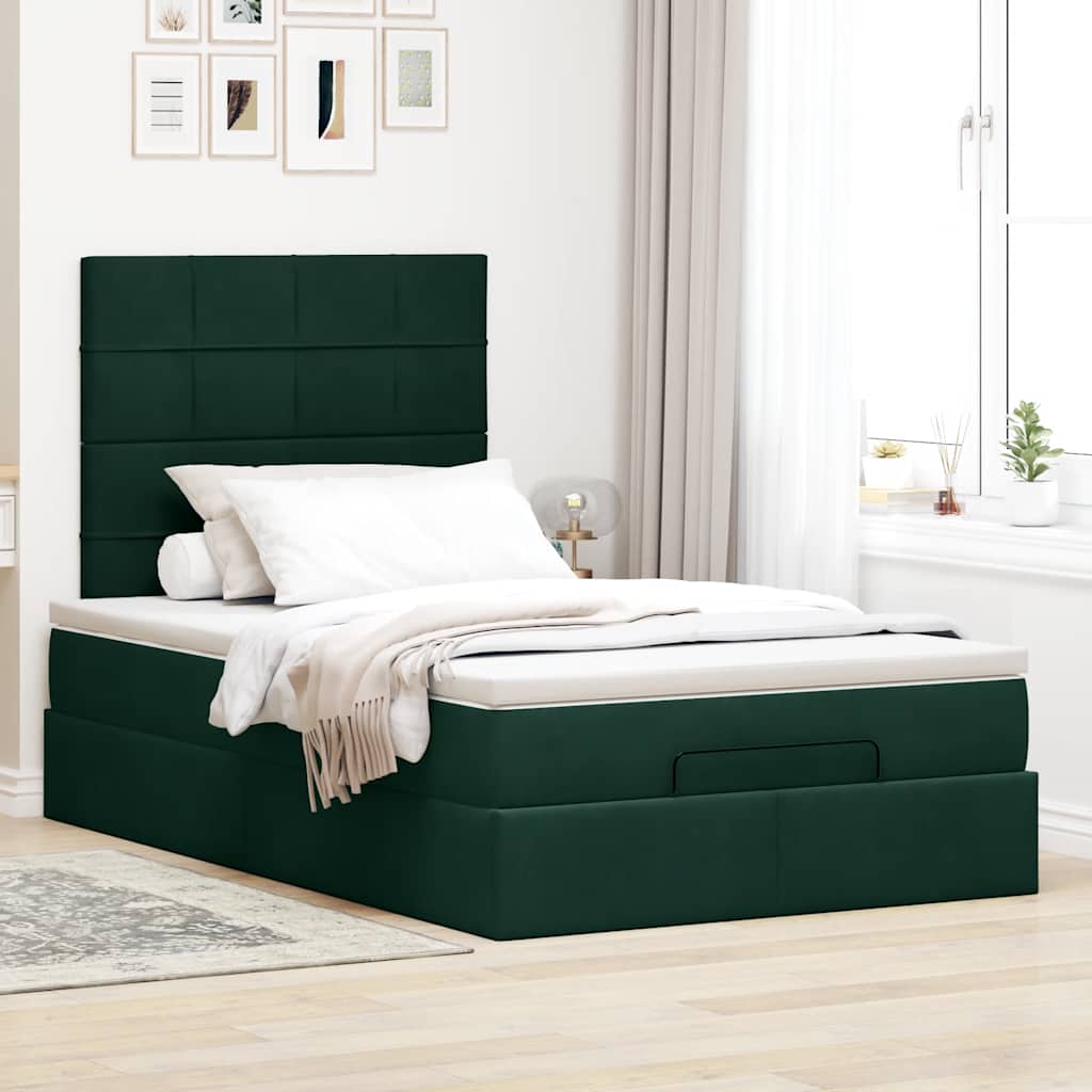 Ottoman-Bett mit Matratzen Dunkelgrün 120x200 cm Samt