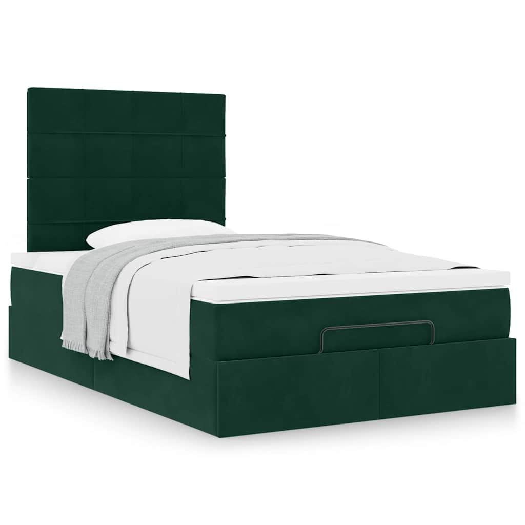 Ottoman-Bett mit Matratzen Dunkelgrün 120x200 cm Samt