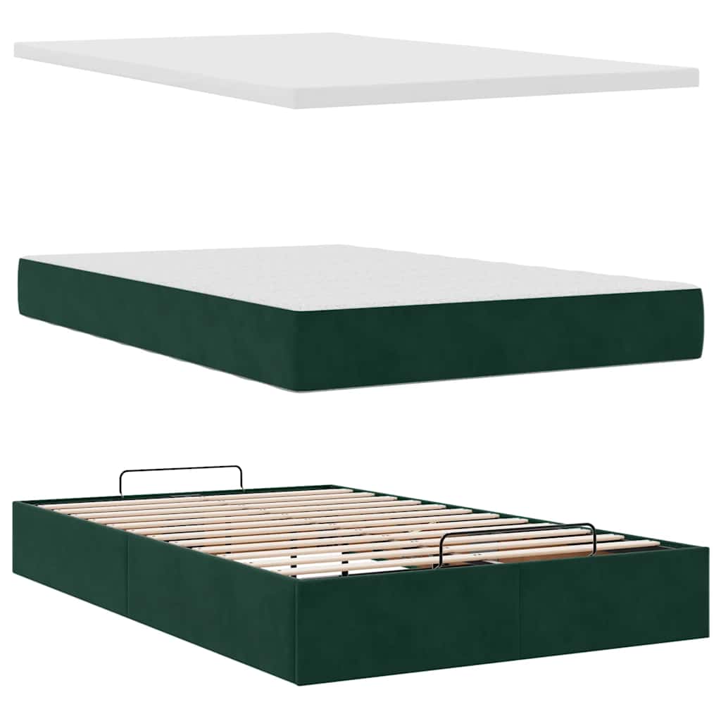 Ottoman-Bett mit Matratzen Dunkelgrün 120x200 cm Samt