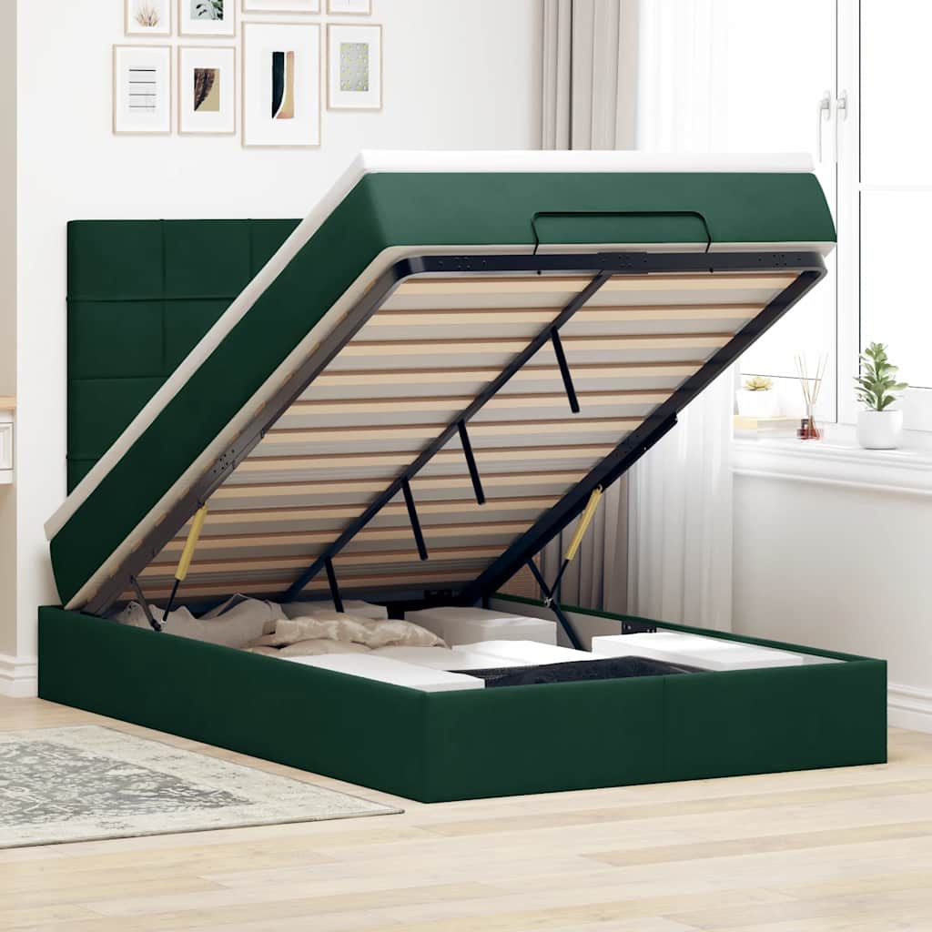 Ottoman-Bett mit Matratzen Dunkelgrün 120x200 cm Samt