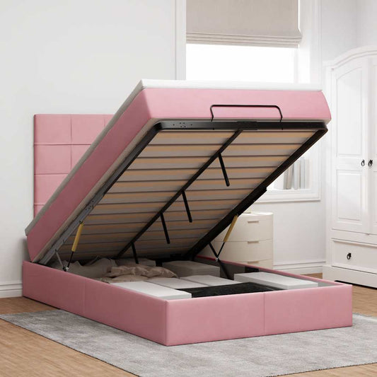 Ottoman-Bett mit Matratzen Rosa 120x200 cm Samt