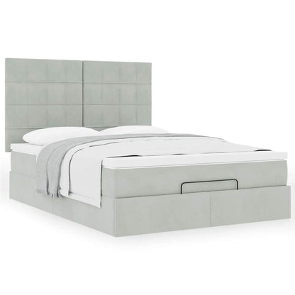 Ottoman-Bett mit Matratzen Hellgrau 140x190 cm Samt