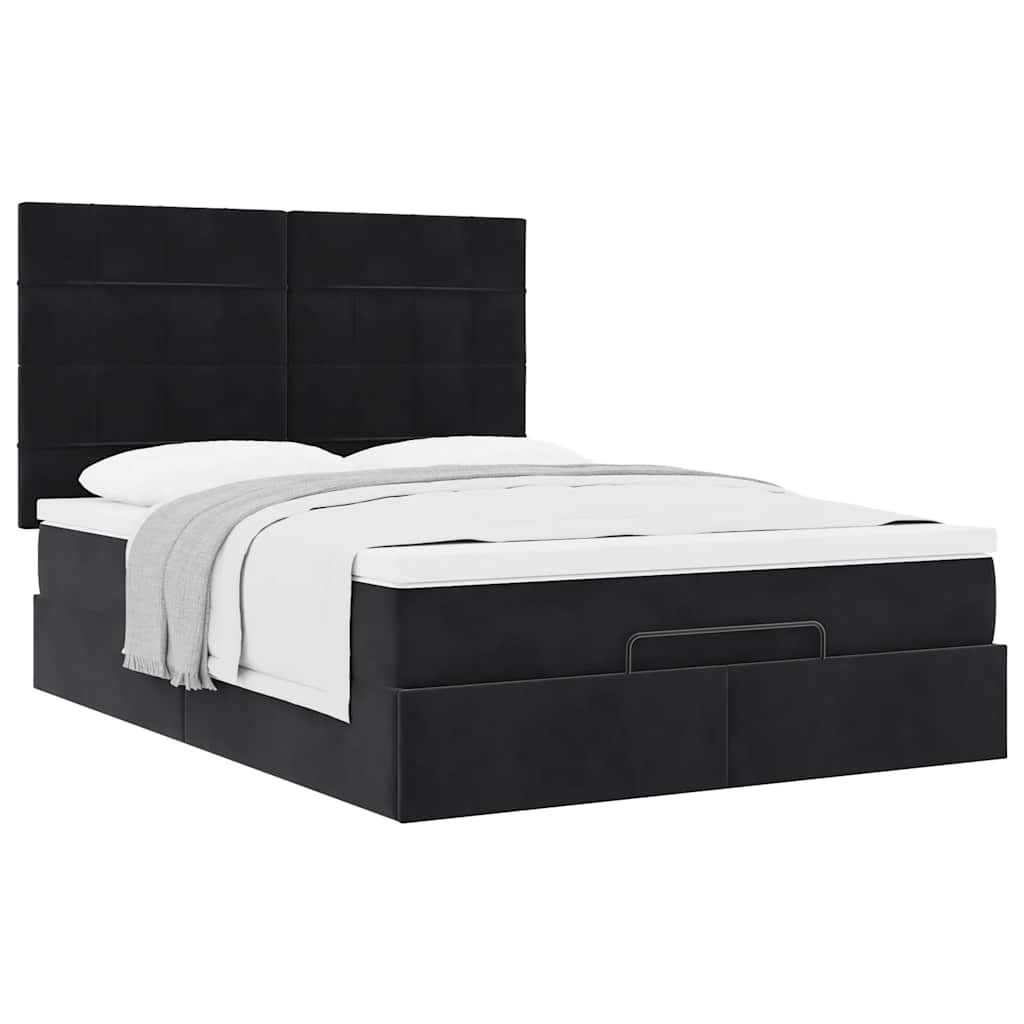 Ottoman-Bett mit Matratzen Schwarz 140x190 cm Samt